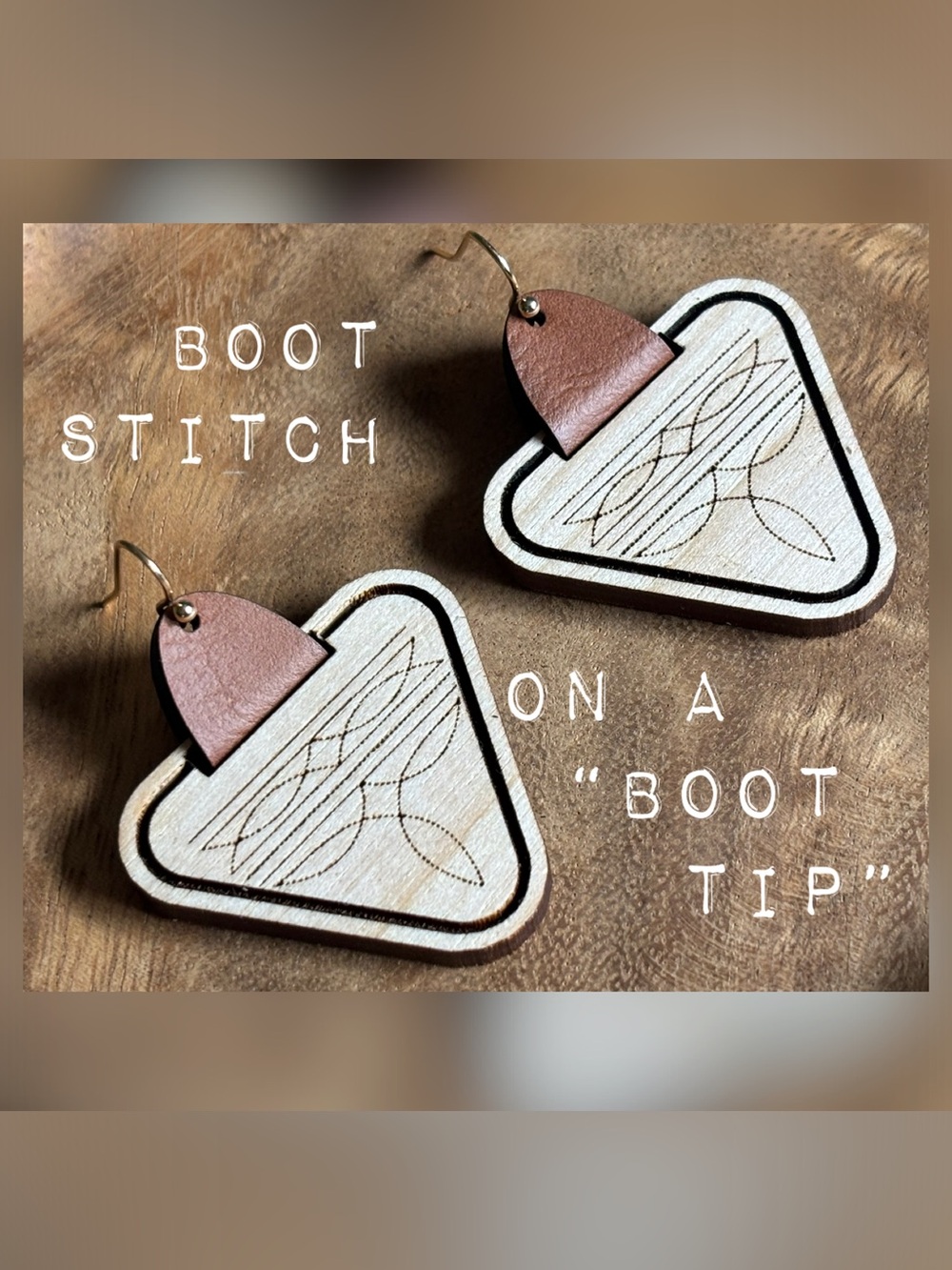 Boot stitch earrings, new never used, sealed in package.